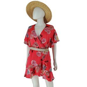 BB Dakota Kristen Ruffle Floral Print Wrap Dress